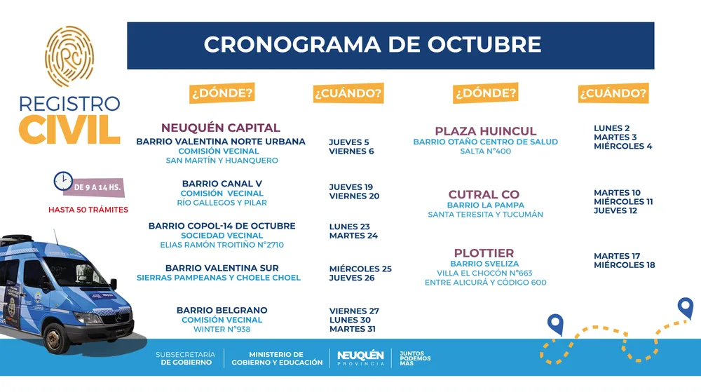 Cronograma registro civil móvil octubre