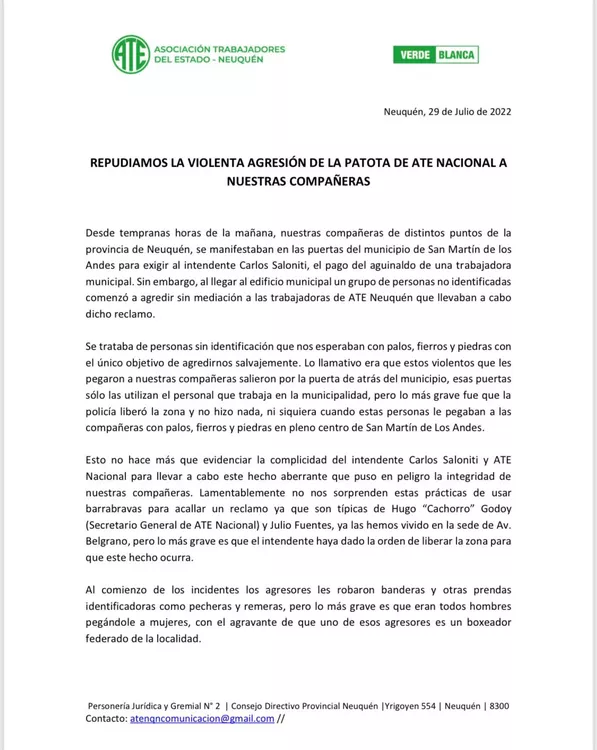 Comunidado ATE