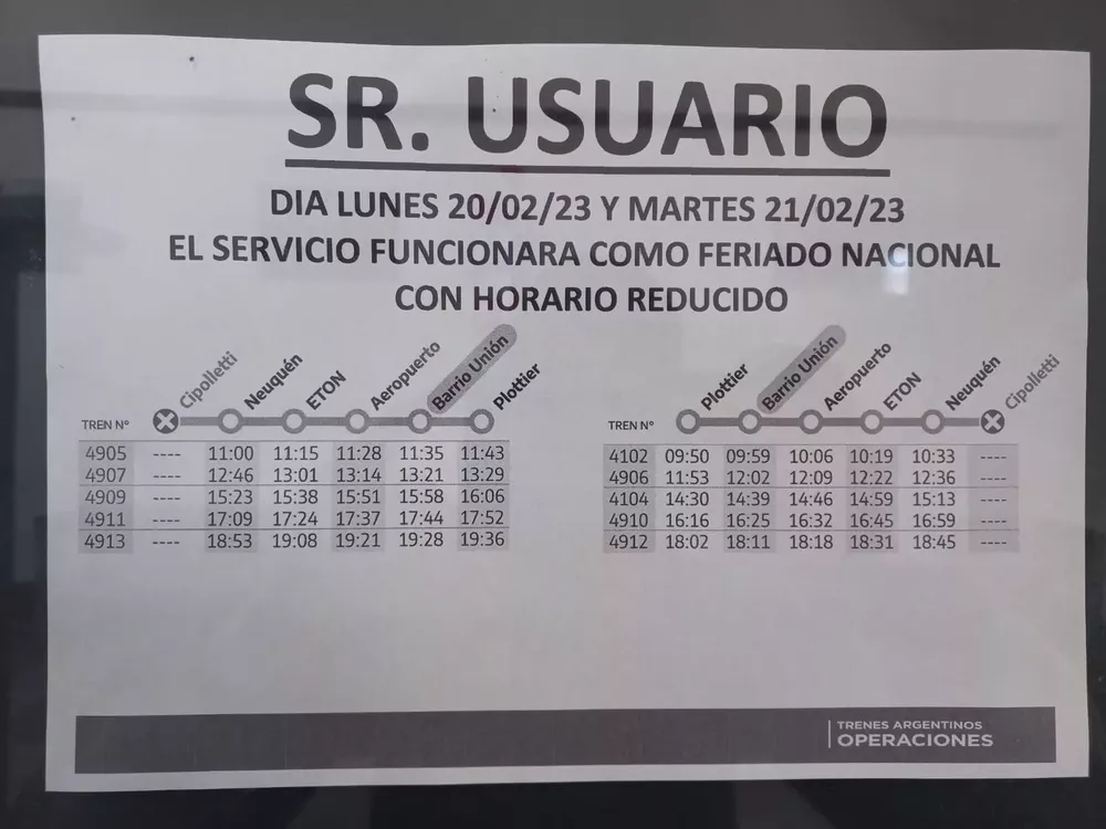 Horarios tren del valle
