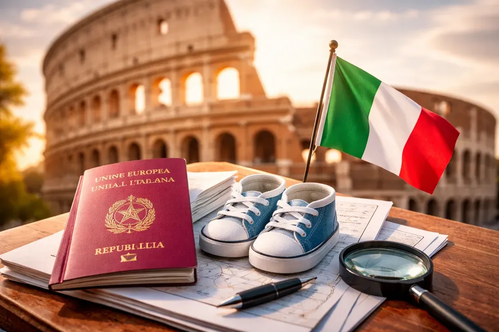 Pasaporte italiano frente al Coliseo